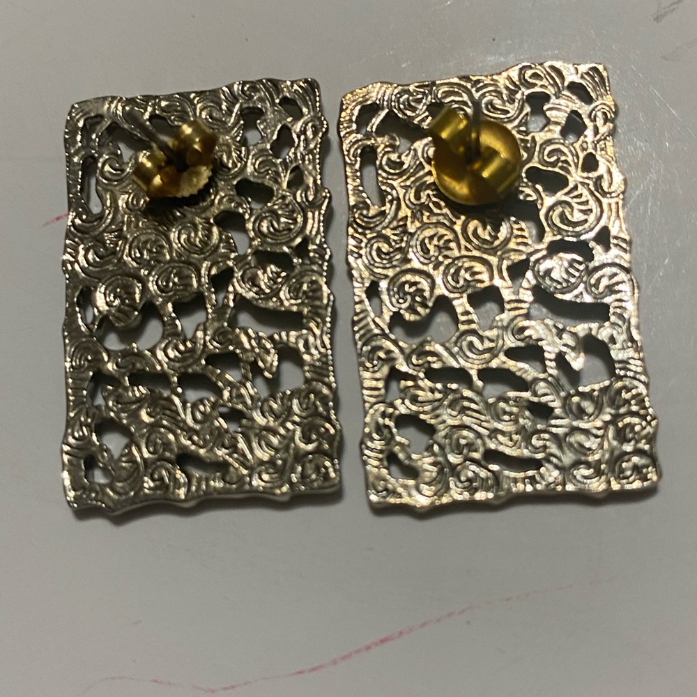 Floral Enamel Rectangle Drop Earrings - Pink and Green - Picture 5 of 5